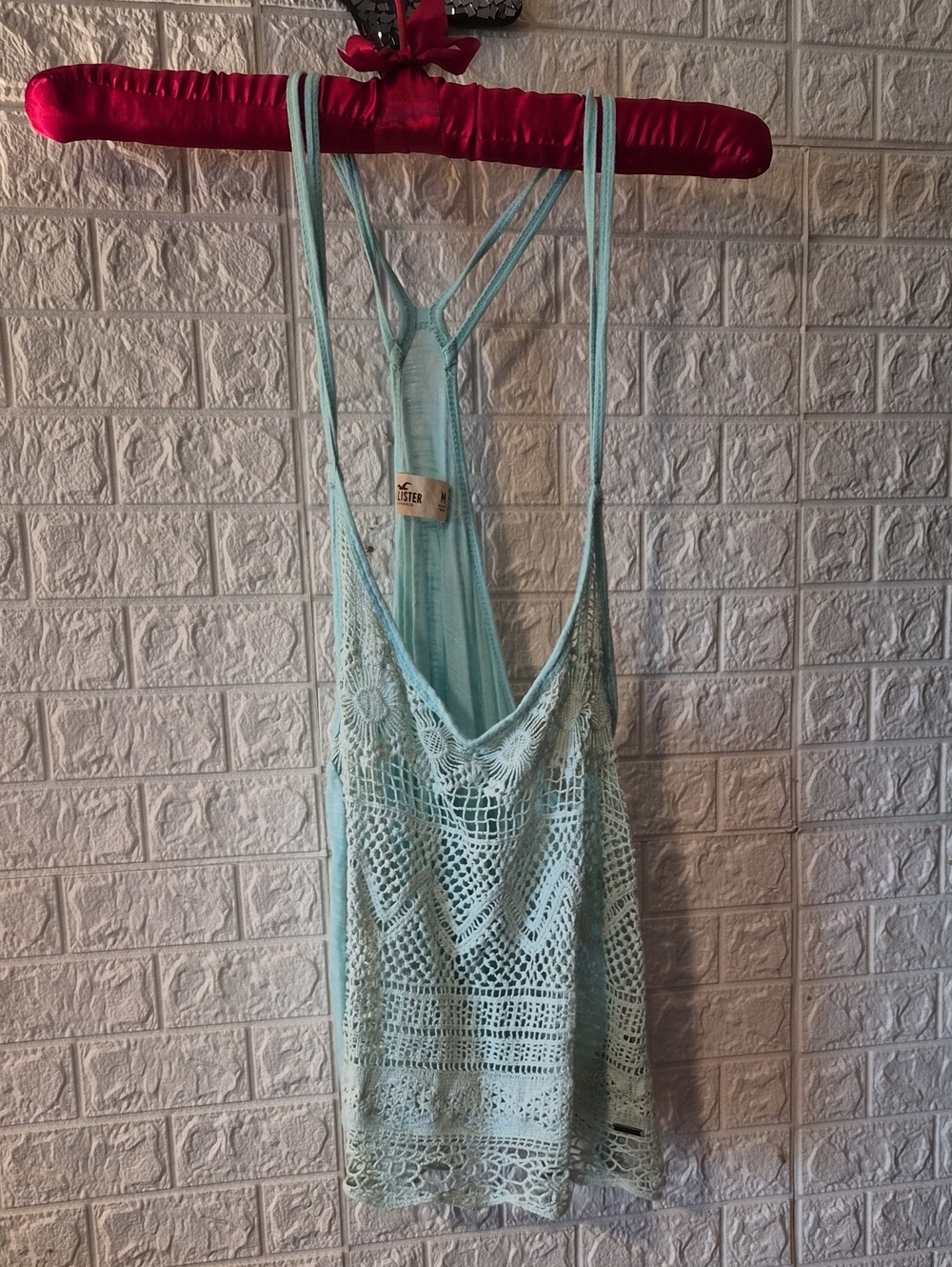 Light Blue Crochet Racerback Tank Top from Hollister